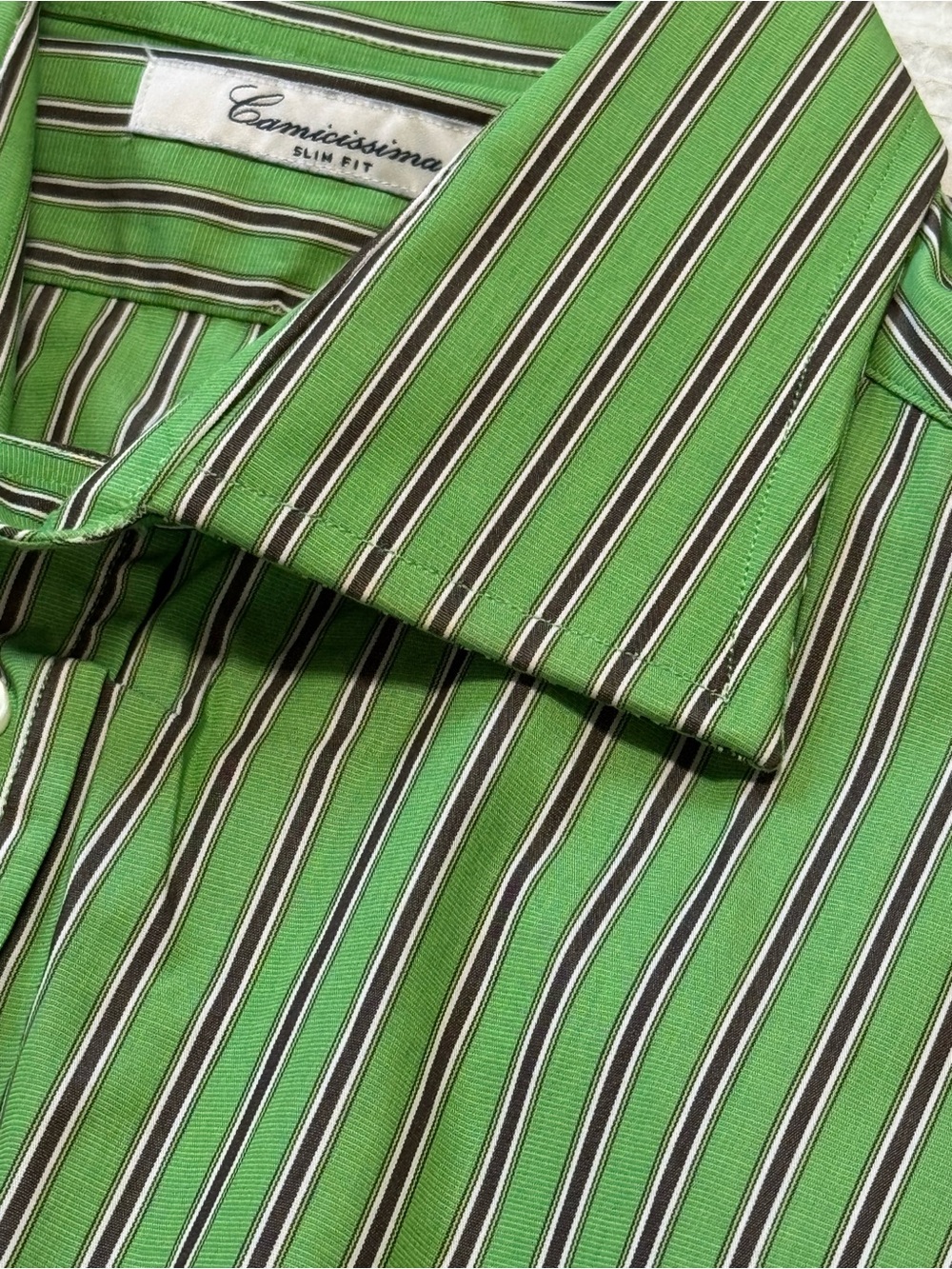 Camicissima Slim Fit Green Striped Men's Shirt